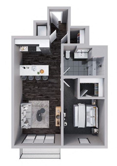 A22  - 1 Bedroom 1 Bathroom Floor Plan at Stadium Lofts, Kannapolis